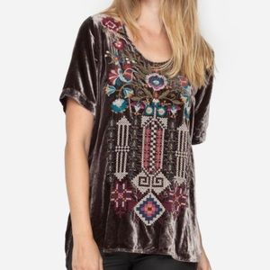 JOHNNY WAS EMBROIDERED VELVET BLOUSE
